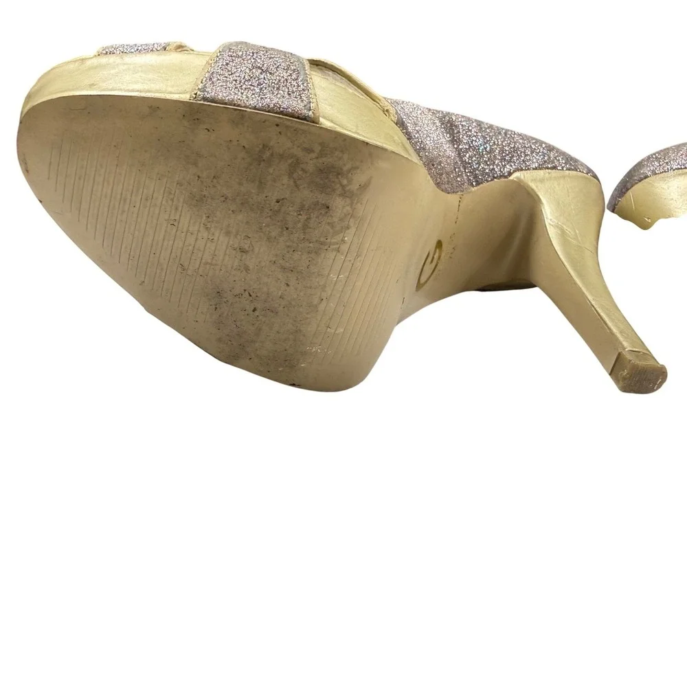 G By Guess Glitter Peep‎ Toe Platform Stiletto Heels Sparkly Gold Working Club